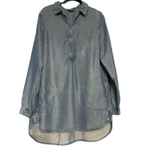 J. Jill Denim Dress Women Small Blue Chambray  Pintucked Roll Tab Sleeve Button